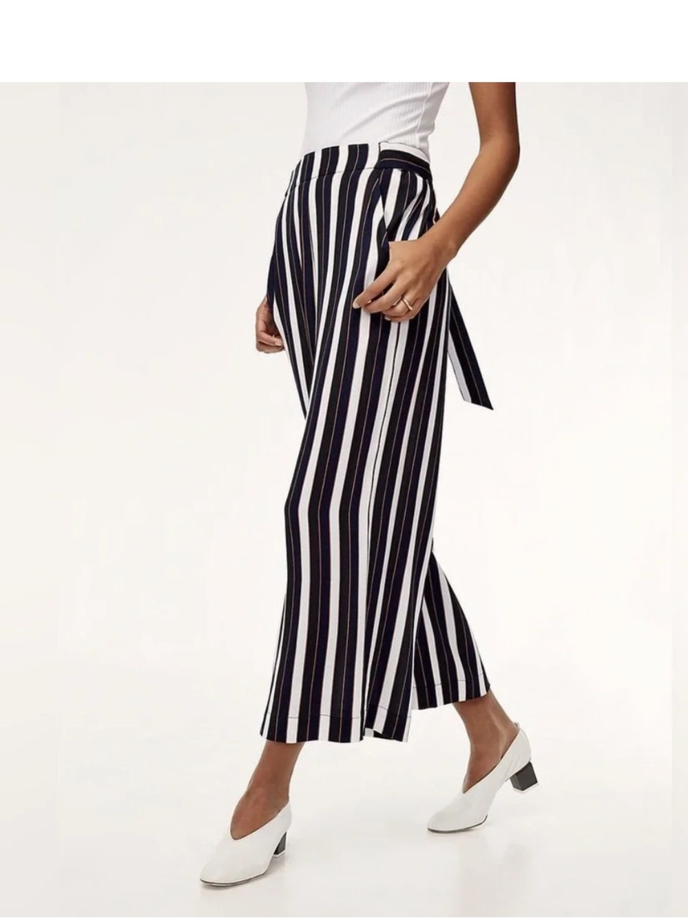 Wilfred Navy and White Vertical Stripe Wide-Leg Pants